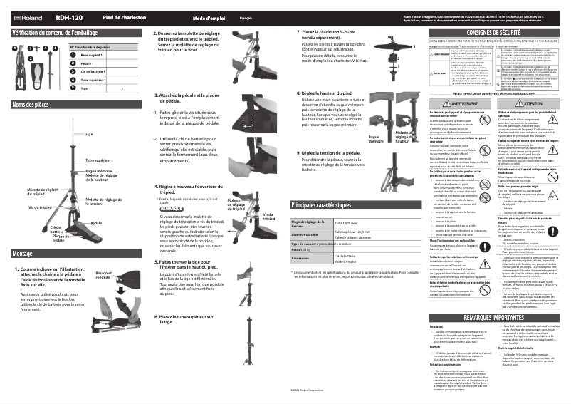 Page 1 de la notice Manuel utilisateur Roland RDH-120