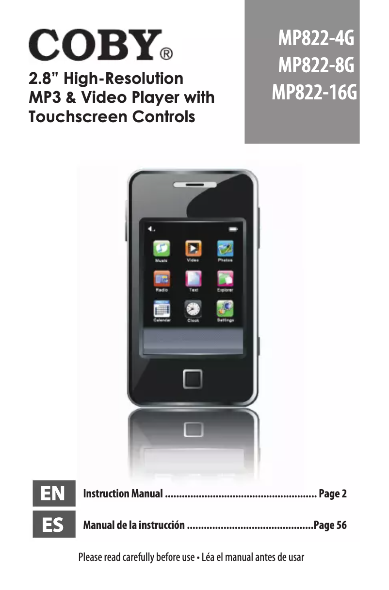 Page n°1 - Manuel utilisateur Coby MP822