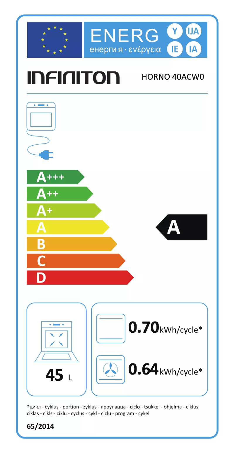 Page 1 de la notice Label énergétique Infiniton 40ACW0