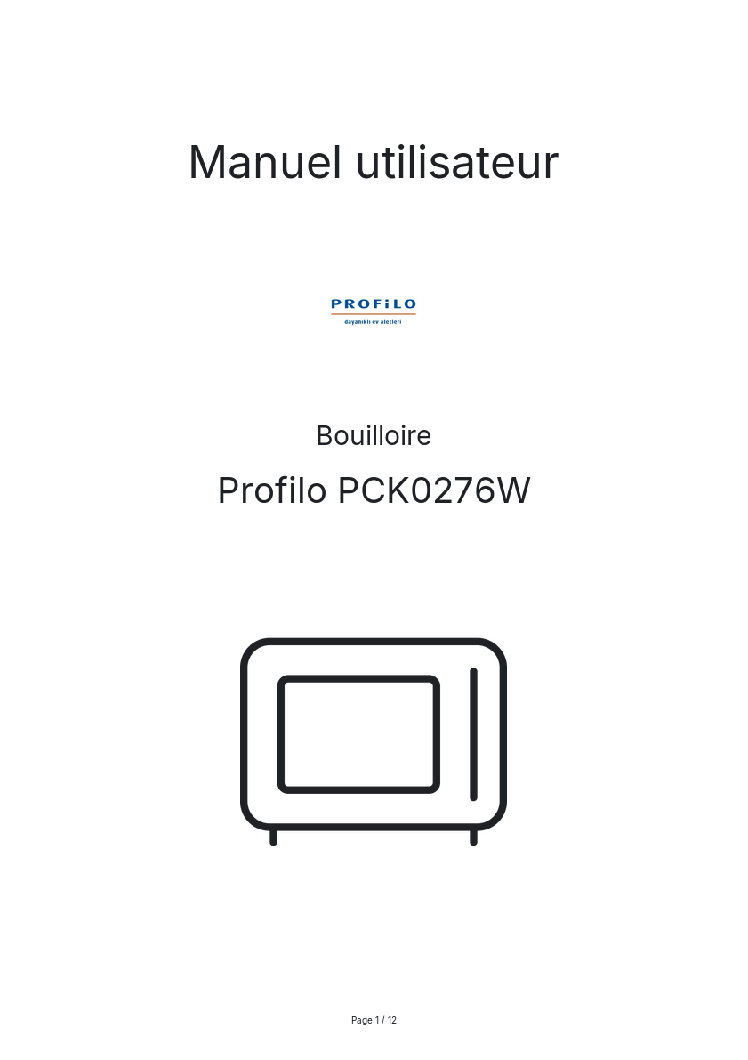 Page n°1 - Manuel utilisateur Profilo PCK0276W