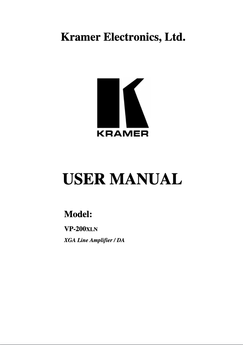Page 1 de la notice Manuel utilisateur Kramer VP-200XLN