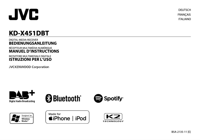 Image de la première page du manuel de l'appareil KD-X451DBT