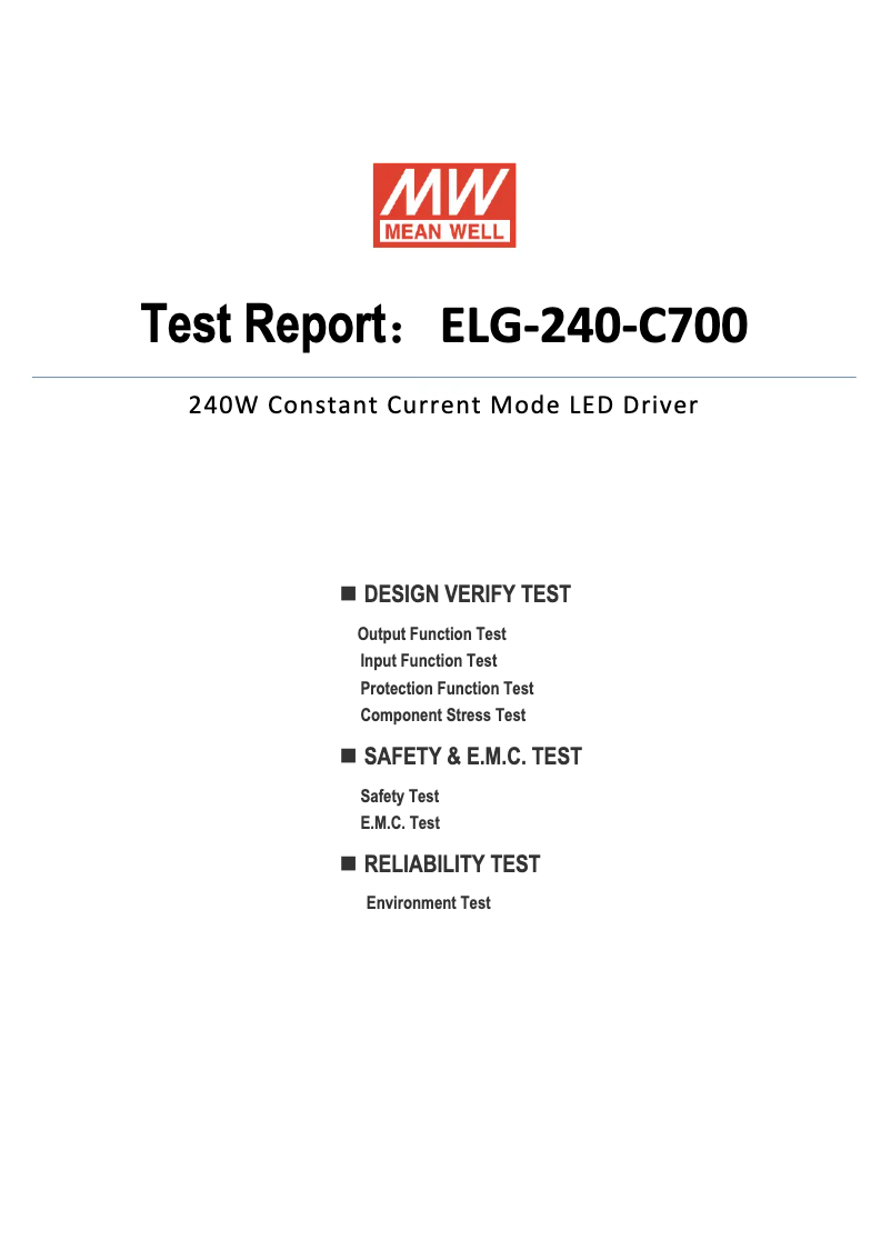 Page 1 de la notice Fiche technique Mean Well ELG-240-C700