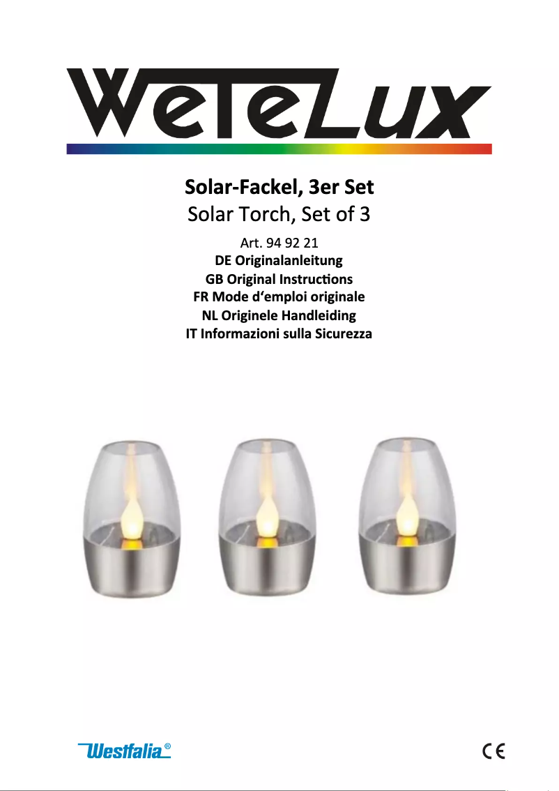 Page 1 de la notice Manuel utilisateur Wetelux 949221