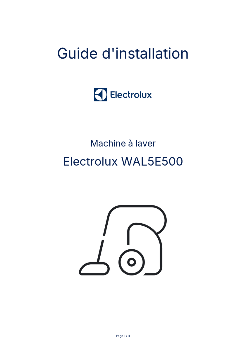 Page n°1 - Guide d'installation Electrolux WAL5E500