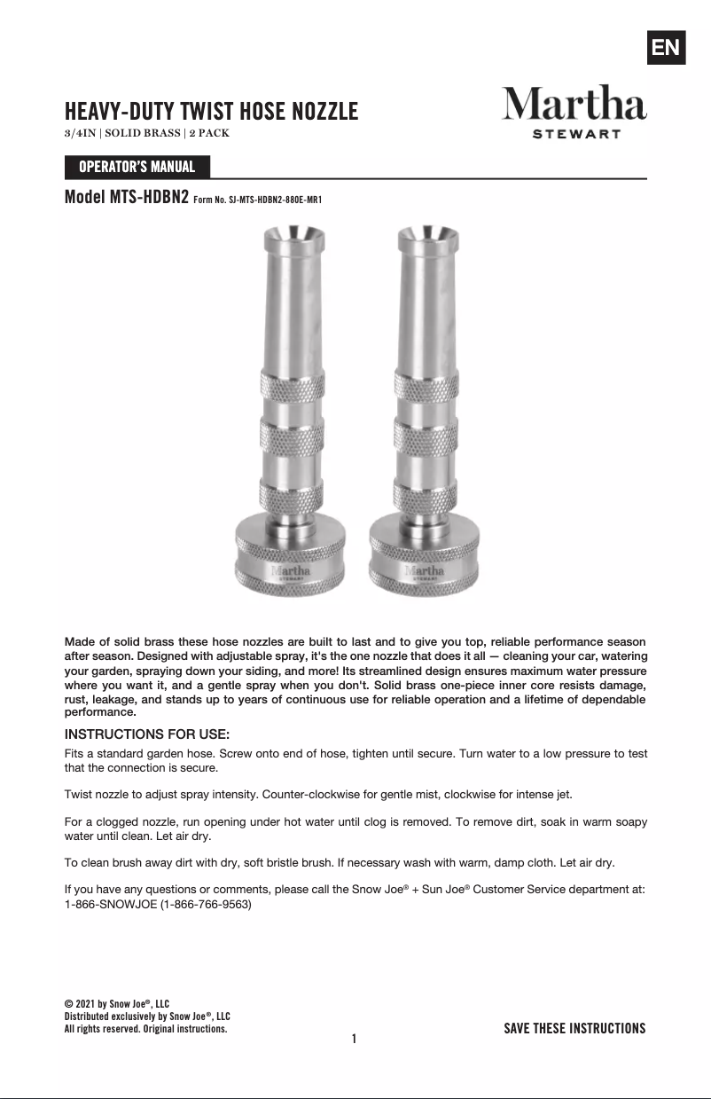 Page n°1 - Manuel utilisateur Martha Stewart MTS-HDBN2