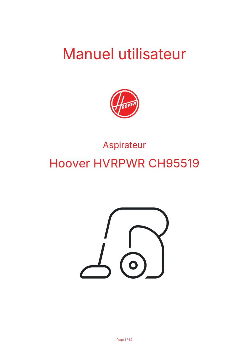 Page n°1 - Manuel utilisateur Hoover HVRPWR CH95519