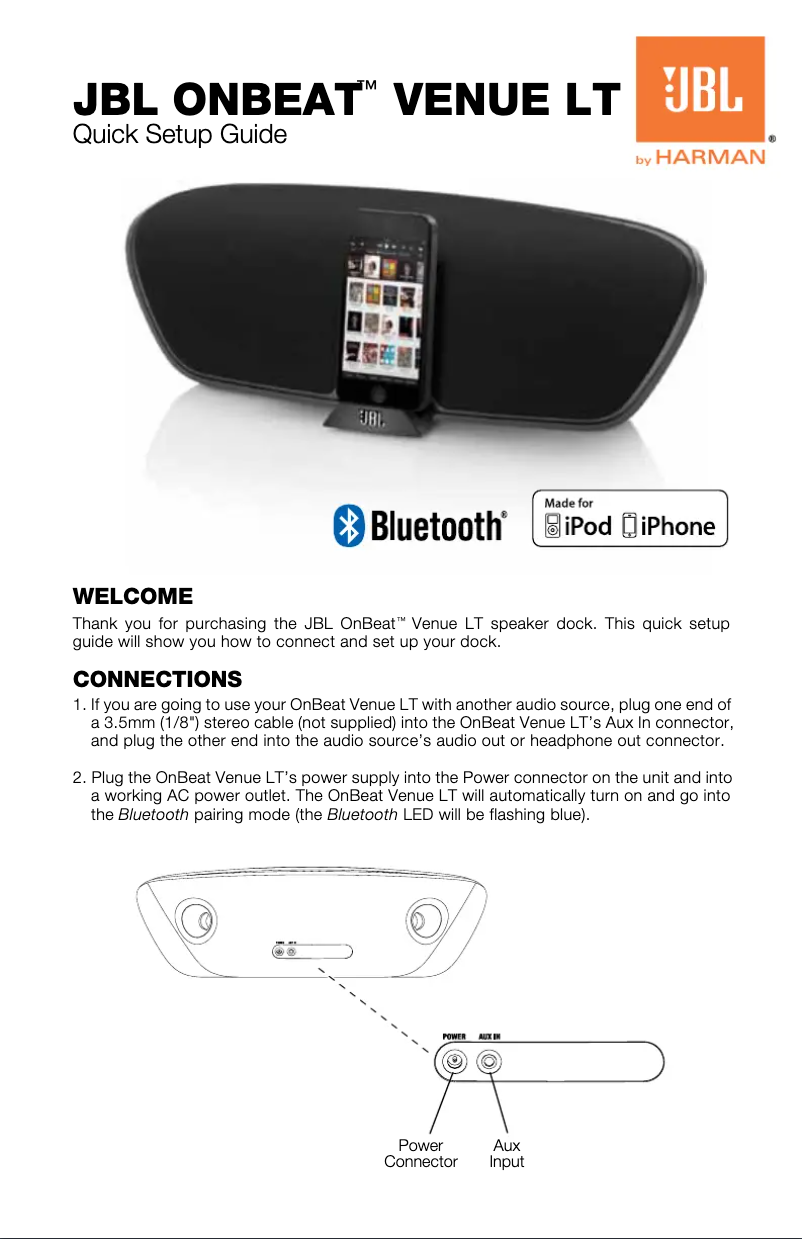 Page 1 de la notice Manuel utilisateur JBL OnBeat Venue LT