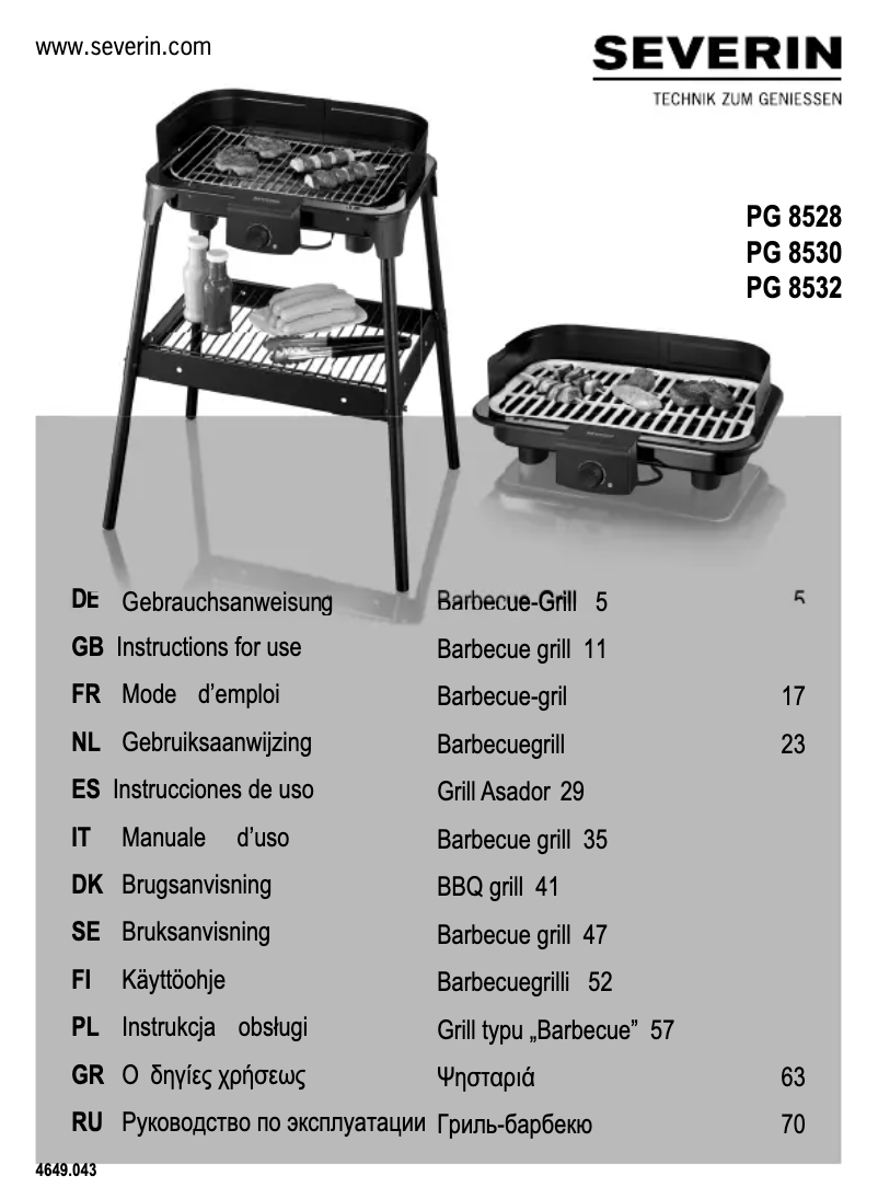 Page 1 de la notice Mode d'emploi Severin PG 8532