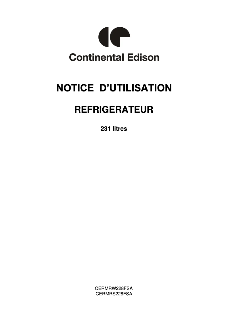 Page 1 de la notice Manuel utilisateur Continental Edison CERMRS228FSA