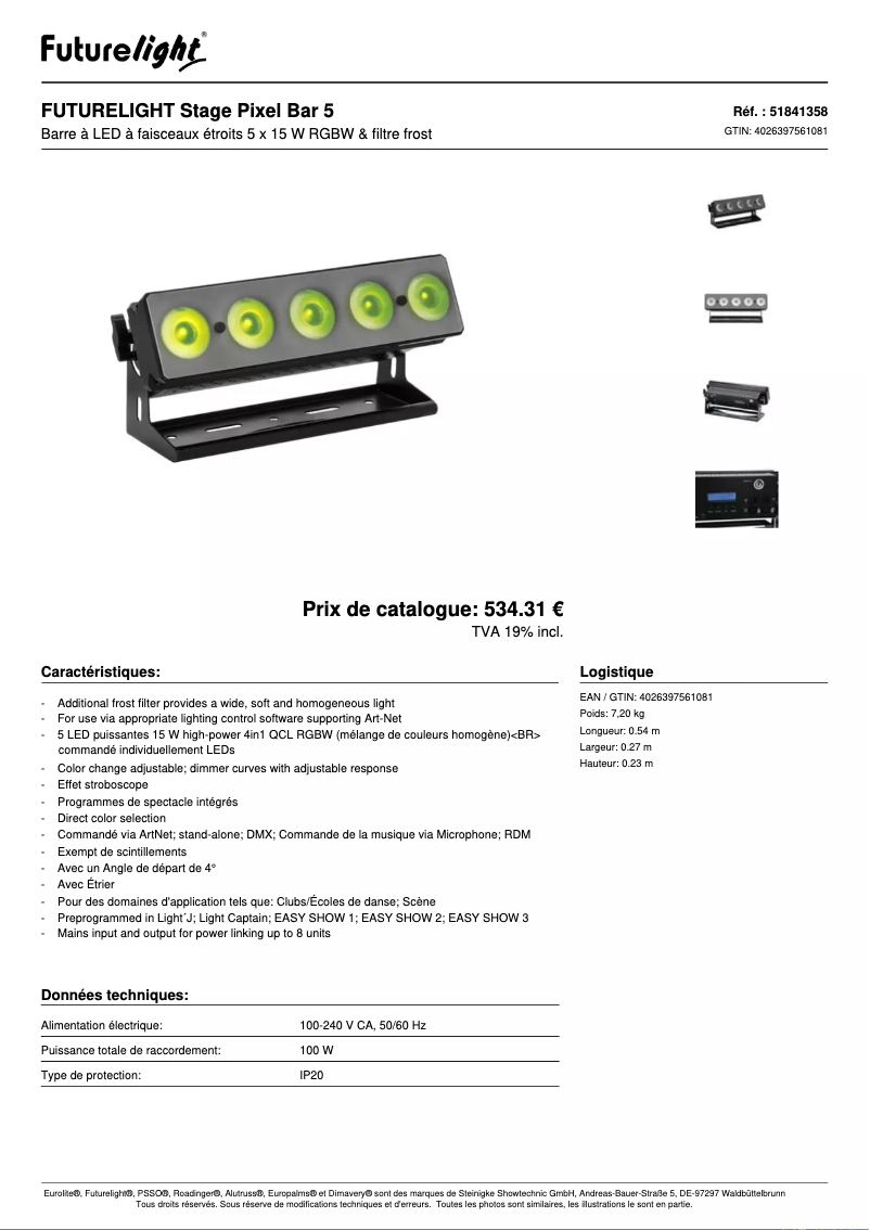 Page 1 de la notice Fiche technique Futurelight Stage Pixel Bar 5
