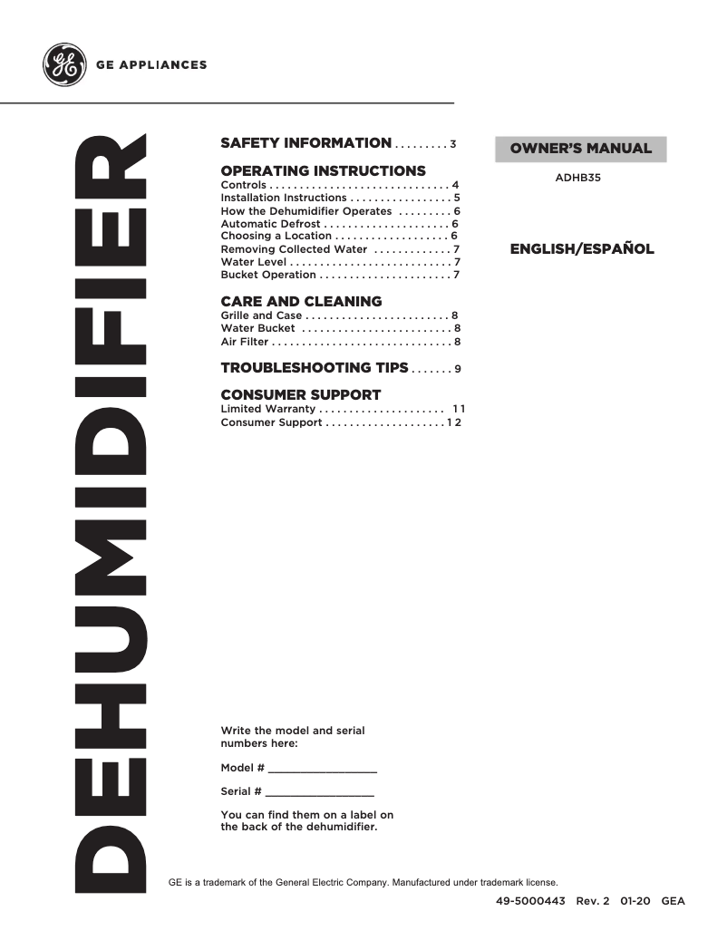 Image de la première page du manuel de l'appareil ADHB50LZ