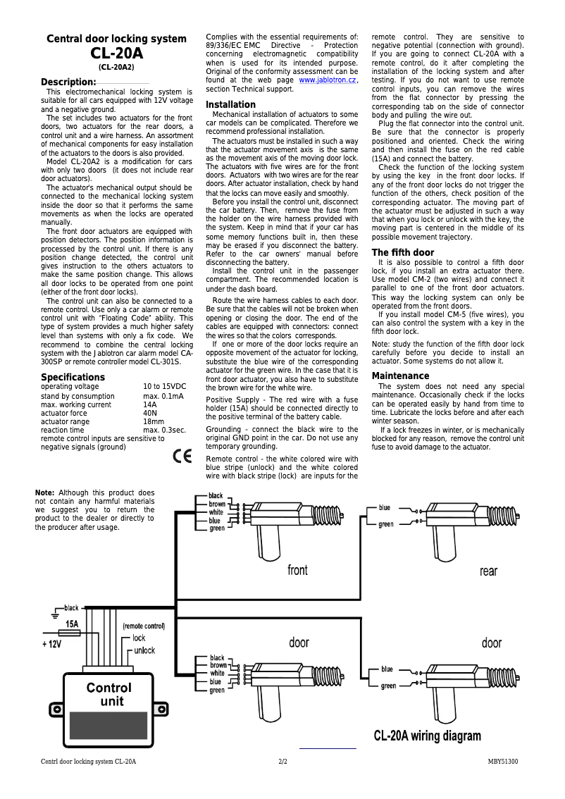 Imagen de la primera página del manual del dispositivo CL-20A