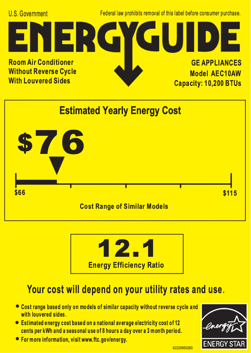 Página 1 del manual Etiqueta energética GE AEC10AW