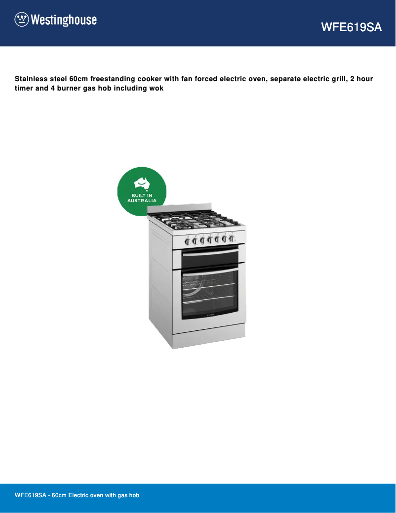 Page n°1 - Fiche technique Westinghouse WFE619SA