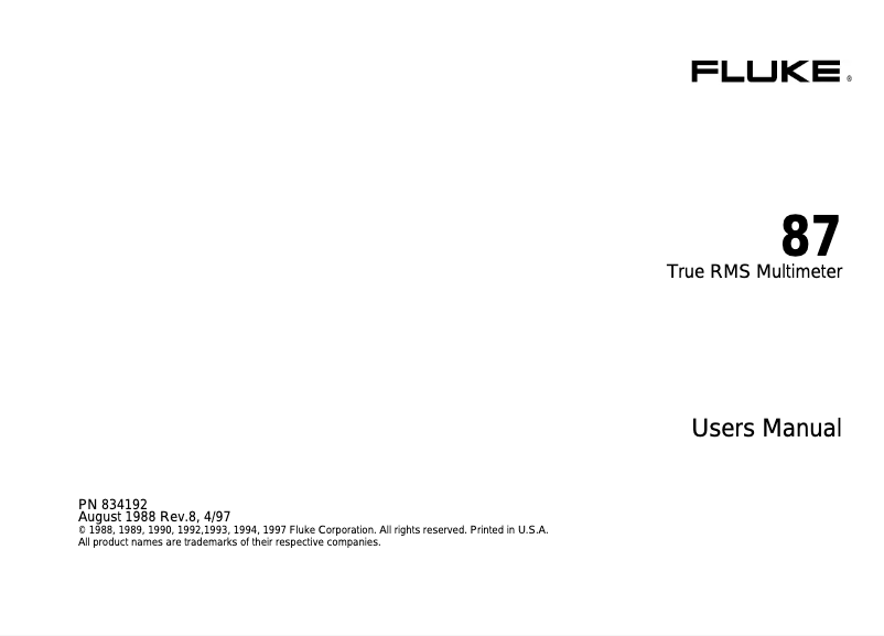 Page 1 de la notice Manuel utilisateur Fluke 87