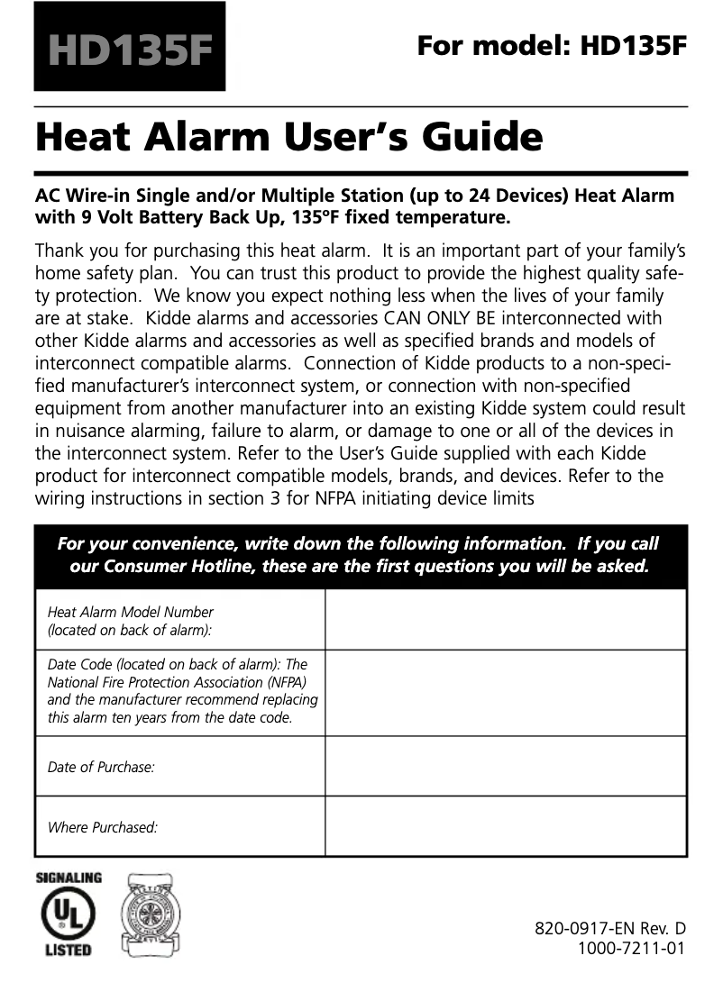 Page n°1 - Manuel utilisateur Kidde HD135