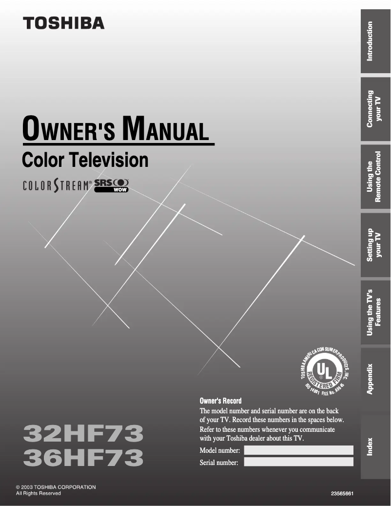Page 1 de la notice Manuel utilisateur Toshiba 36HF73