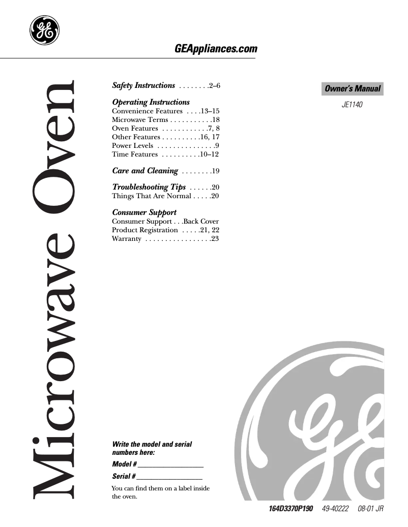 Página 1 del manual Manual de usuario GE JE1140BD