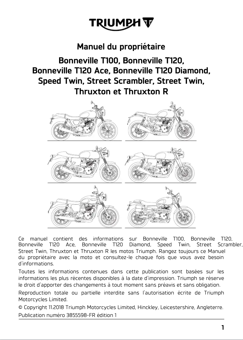 Page 1 de la notice Manuel utilisateur Triumph Thruxton R (2017)