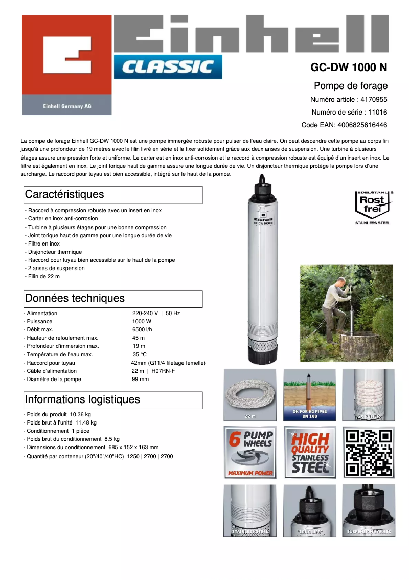 Page n°1 - Fiche technique Einhell GC-DW 1045 N