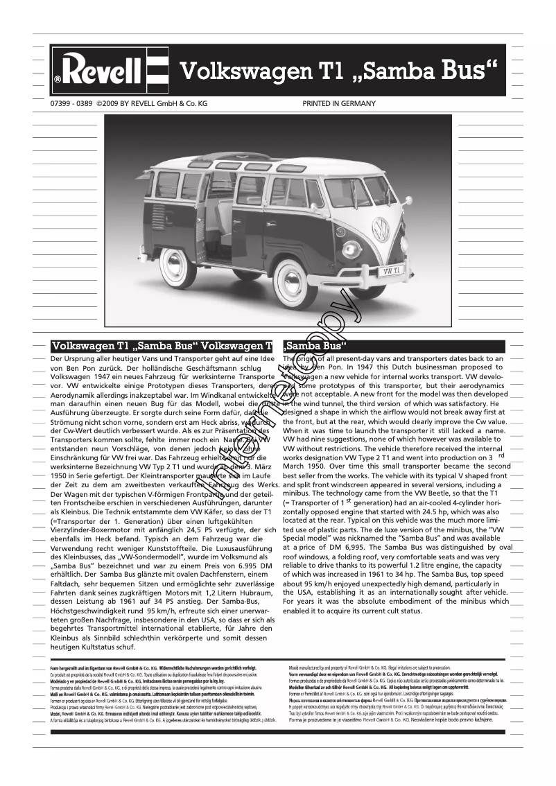 Page 1 de la notice Manuel utilisateur Revell VW T1 Samba Bus
