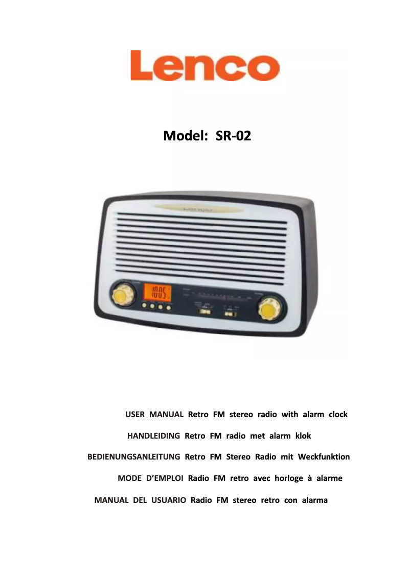 Page 1 de la notice Manuel utilisateur Lenco SR-02