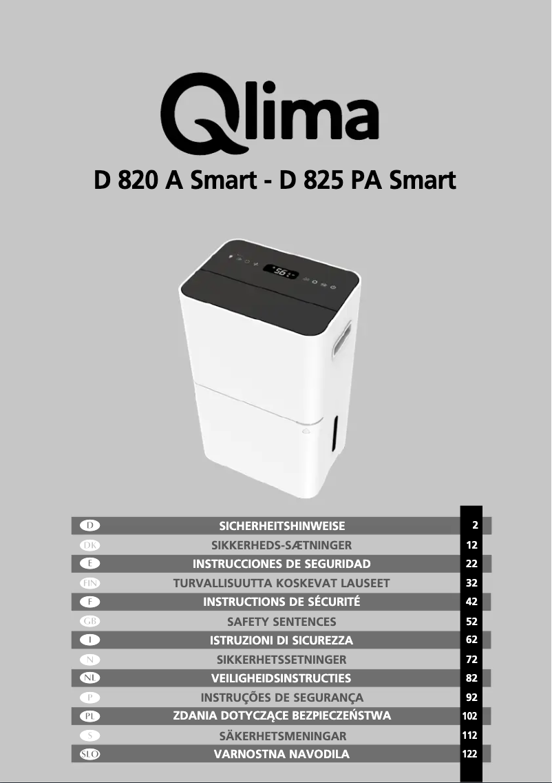 Page n°1 - Manuel utilisateur Qlima D 825 PA Smart