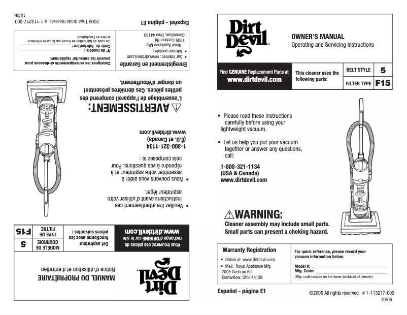 Page n°1 - Manuel utilisateur Dirt Devil Extreme Quick M084505