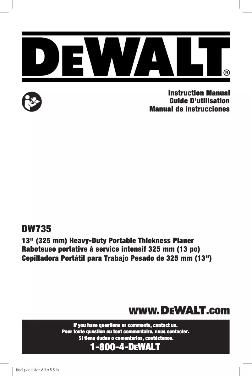 Page 1 de la notice Manuel utilisateur DeWalt DW735X