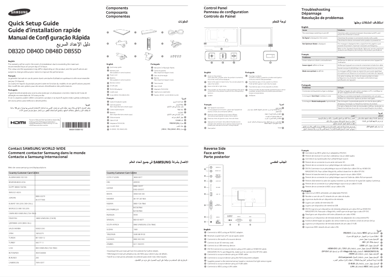 Page 1 de la notice Guide d'installation Samsung DB32D