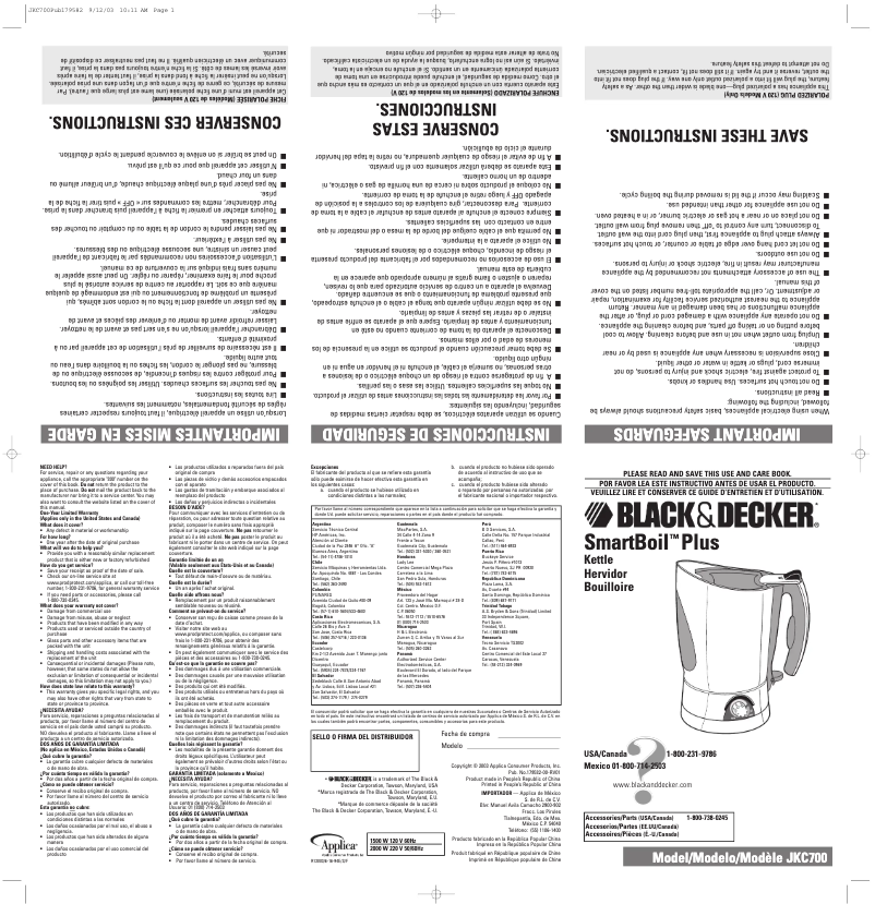 Image de la première page du manuel de l'appareil JKC700