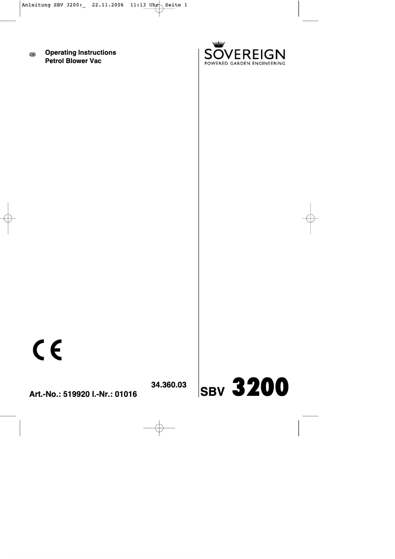 Page 1 de la notice Manuel utilisateur Sovereign SBV 3200