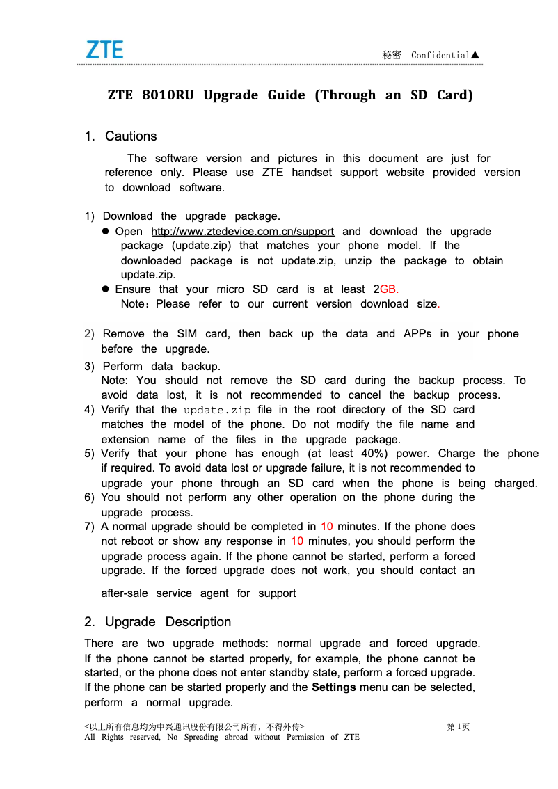 Page n°1 - Manuel utilisateur ZTE 8010