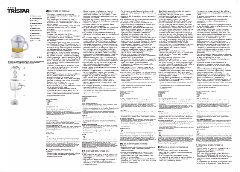 Page 1 de la notice Manuel utilisateur TriStar CP-2263