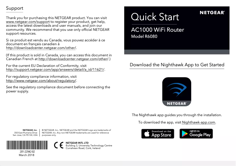 Page 1 de la notice Guide d'installation Netgear R6080