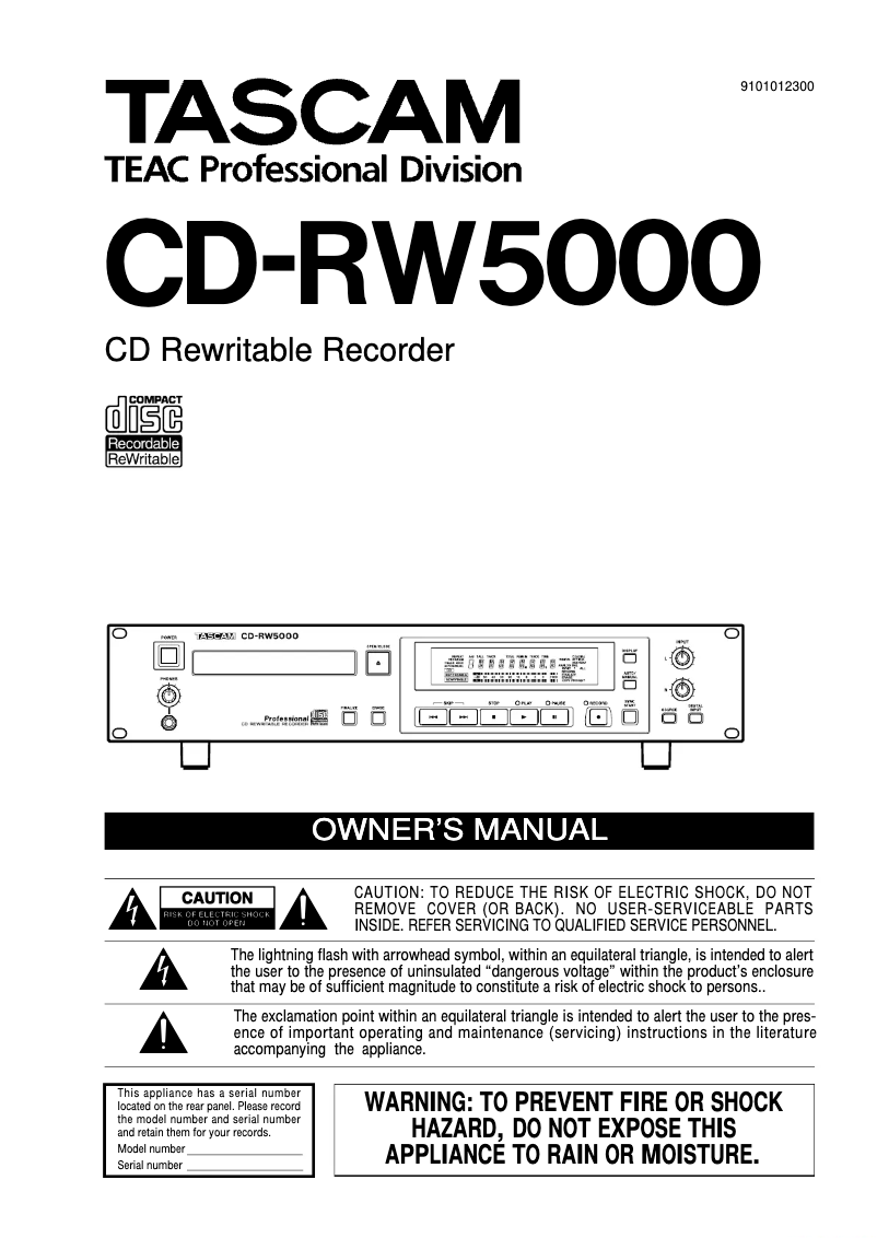 Page 1 de la notice Manuel utilisateur Tascam CD-RW5000