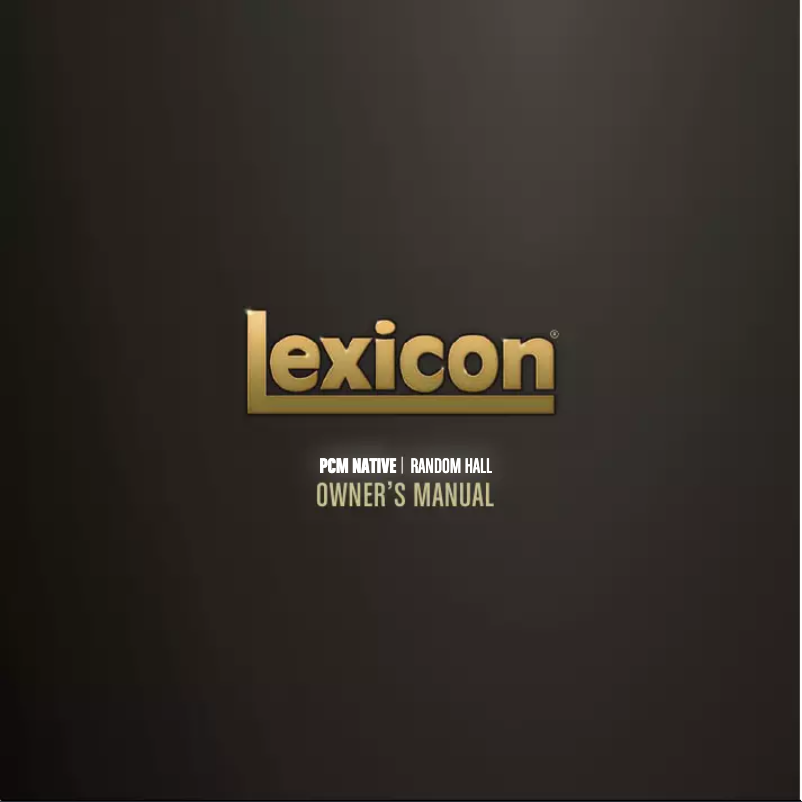 Page n°1 - Manuel utilisateur Lexicon PCM Native Random Hall