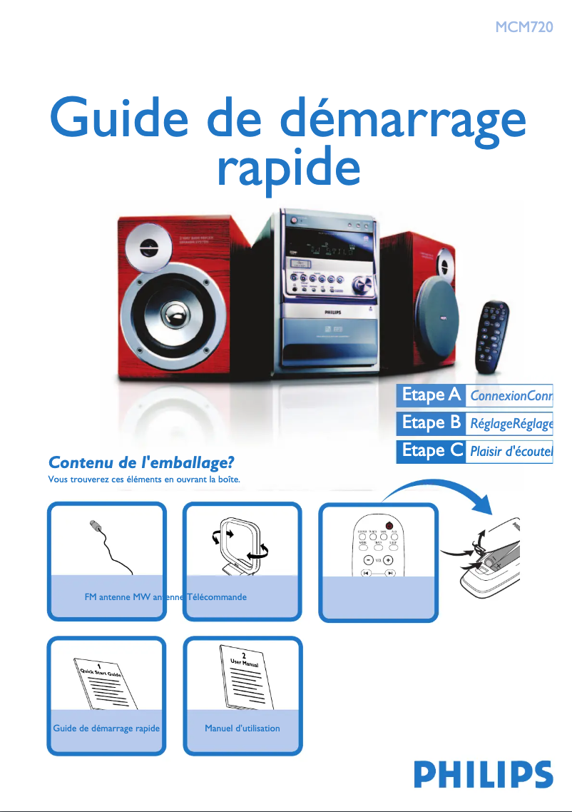 Page 1 de la notice Guide de démarrage rapide Philips MCM720