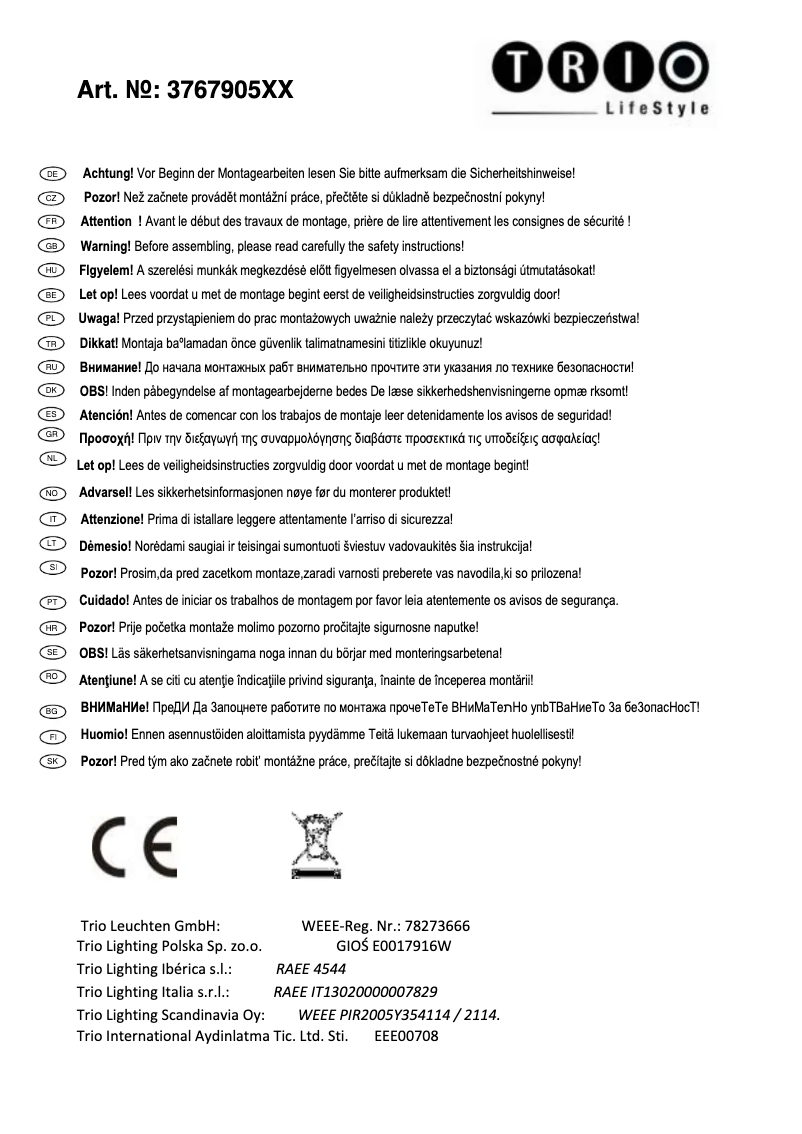 Page 1 de la notice Manuel utilisateur Trio Lighting Montreal