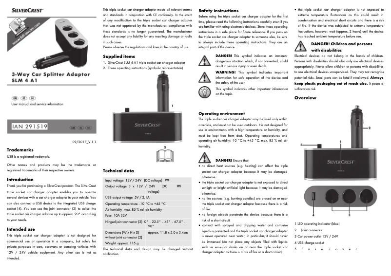 Page n°1 - Manuel utilisateur SilverCrest SLM 4 A1