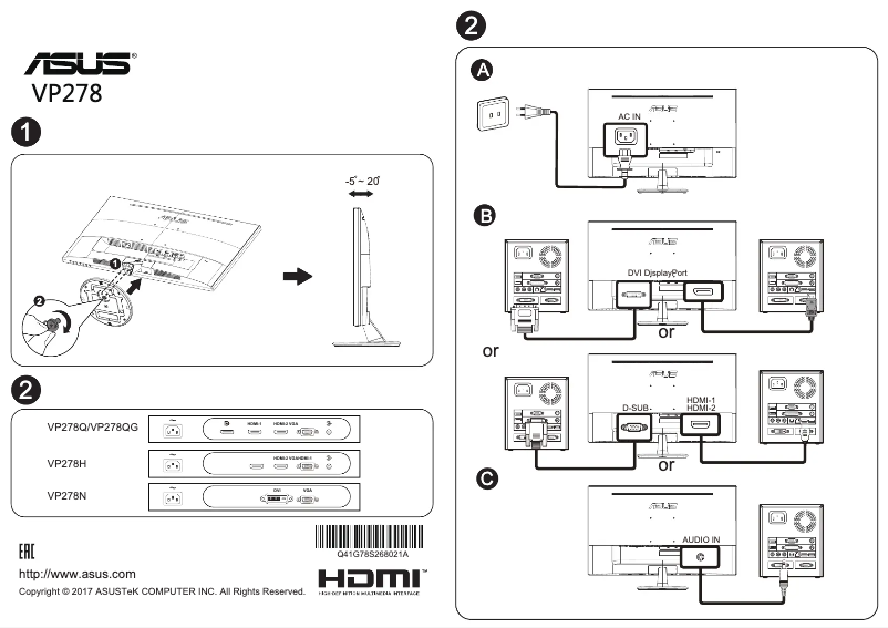 Page 1 de la notice Manuel utilisateur Asus VP278