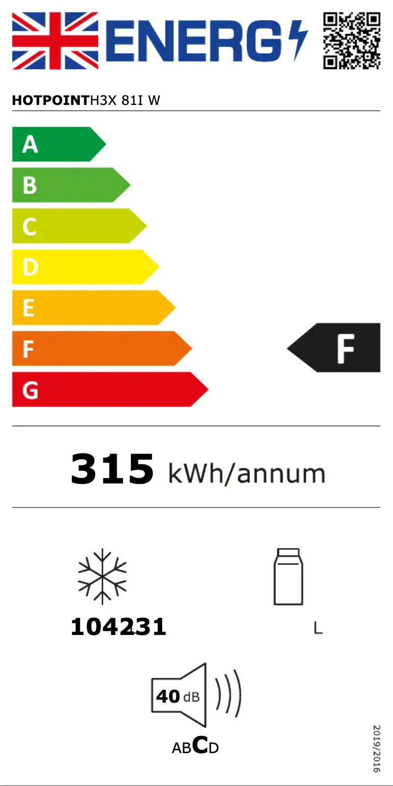 Page n°1 - Label énergétique Hotpoint H3X 81I W
