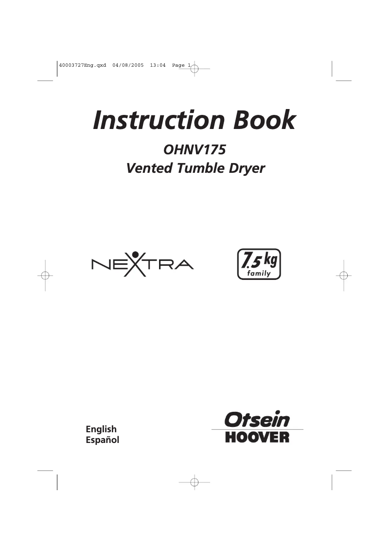 Page n°1 - Manuel utilisateur Otsein-Hoover OHNV 175-37