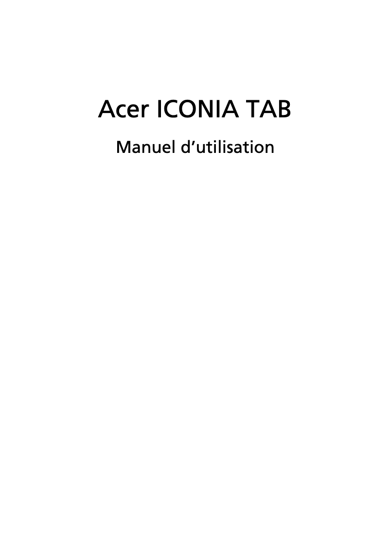 Page n°1 - Manuel utilisateur Acer Iconia Tab W500