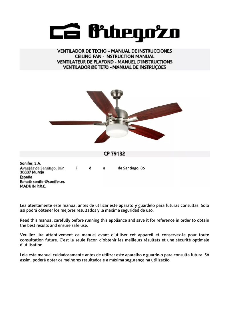 Page 1 de la notice Manuel utilisateur Orbegozo CP 79132