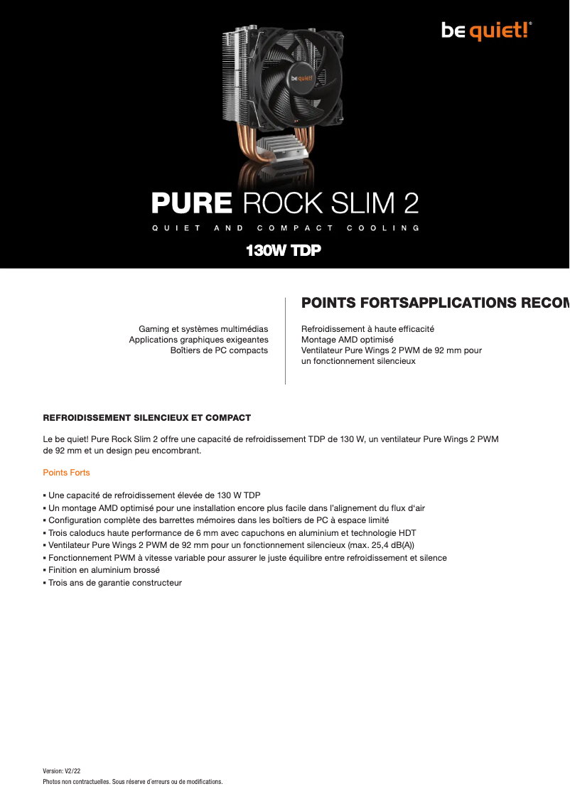 Page n°1 - Fiche technique Be Quiet! Pure Rock Slim 2