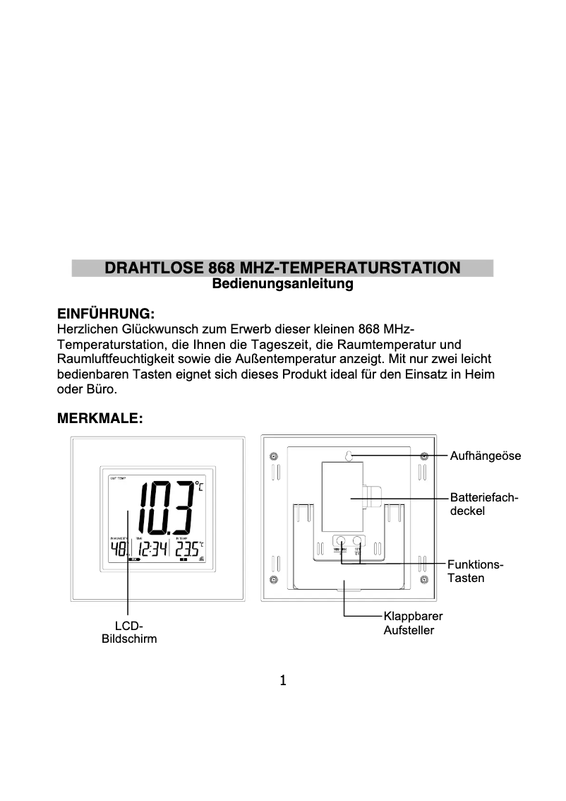 Page n°1 - Manuel utilisateur Techno Line WS 8301