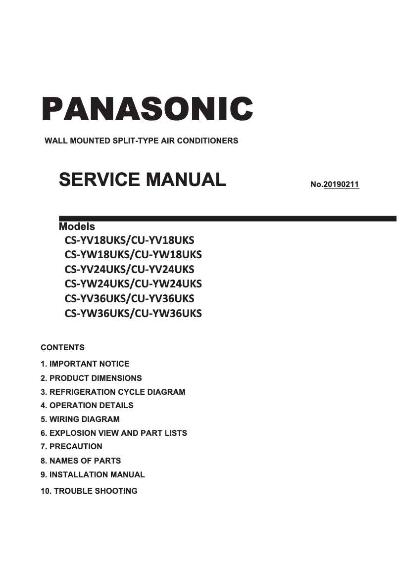 Page 1 de la notice Manuel utilisateur Panasonic CS-YW24WKS
