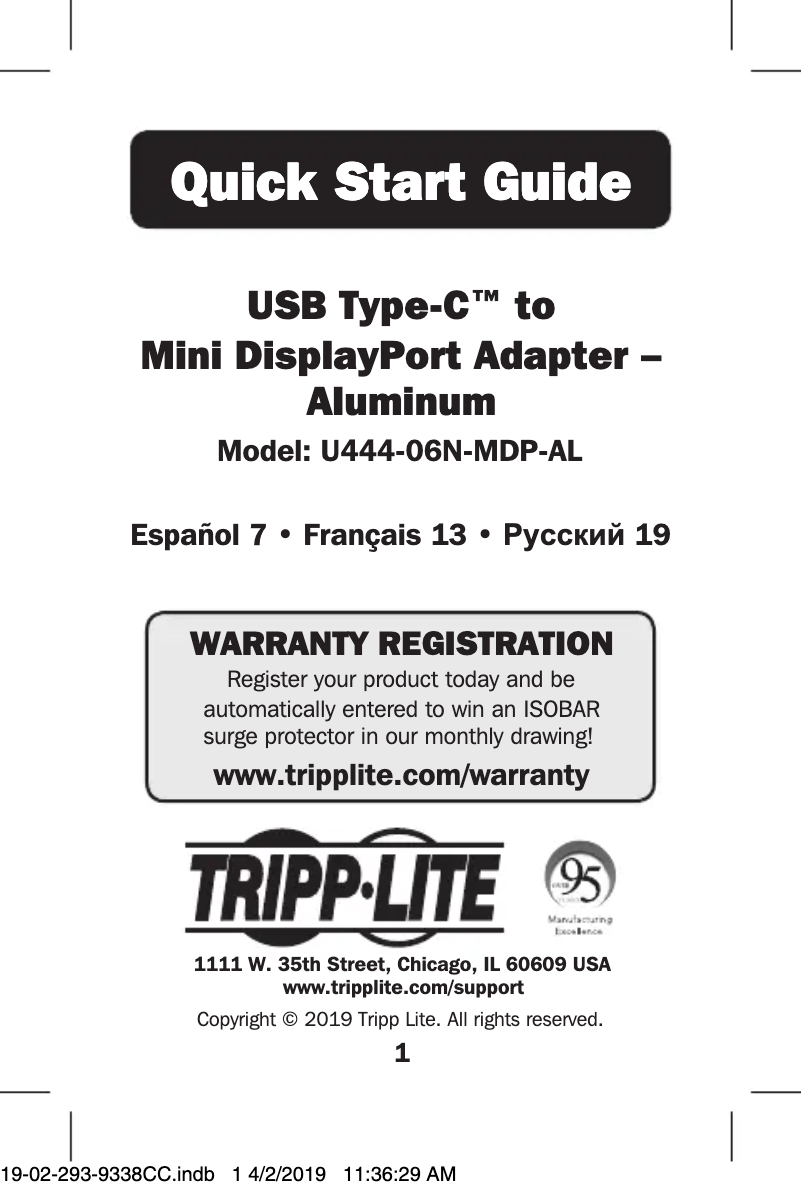 Page n°1 - Manuel utilisateur Tripp Lite U444-06N-MDP-AL